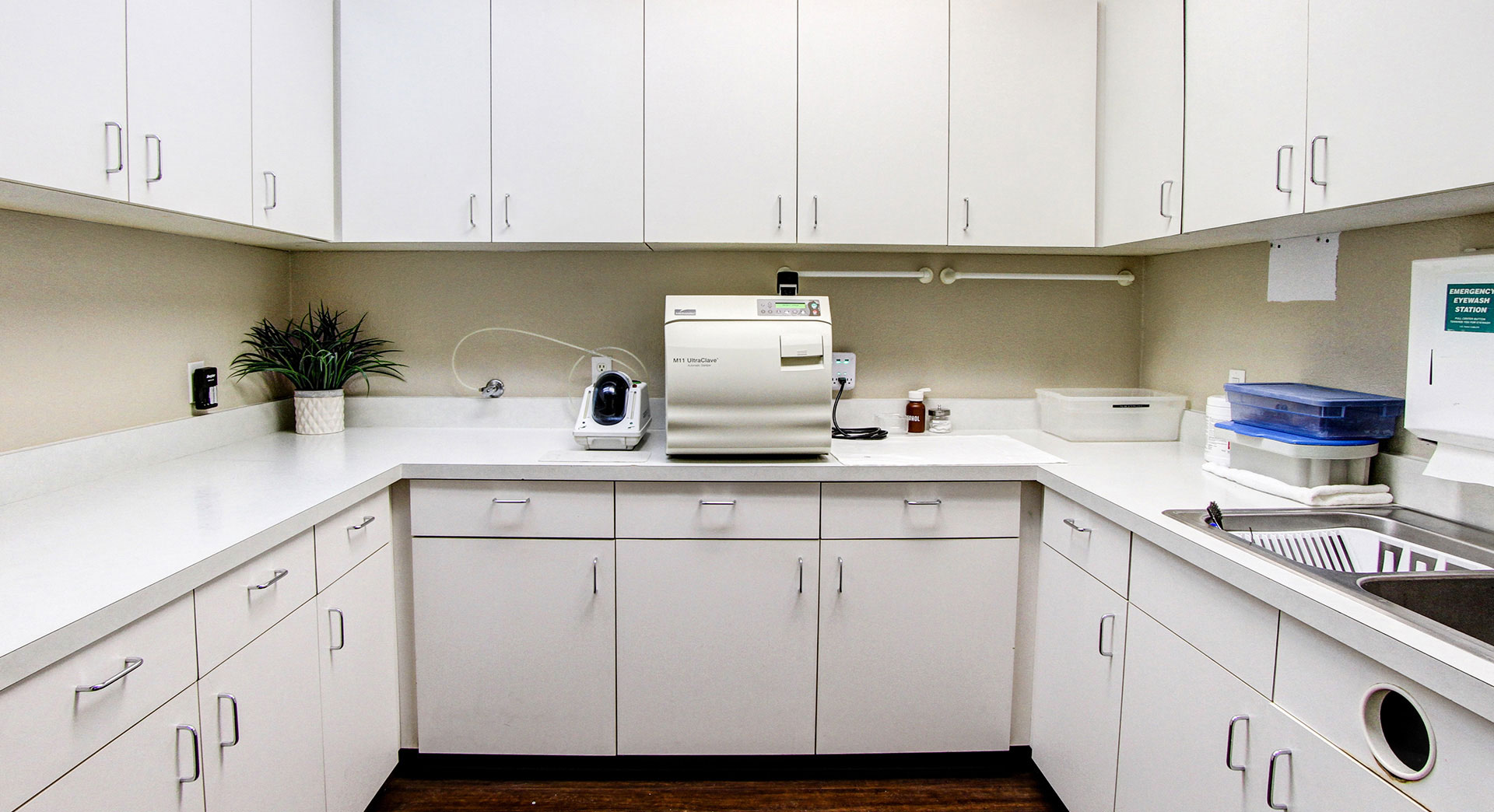 Kitchen with white cabinets and stainless steel appliances.